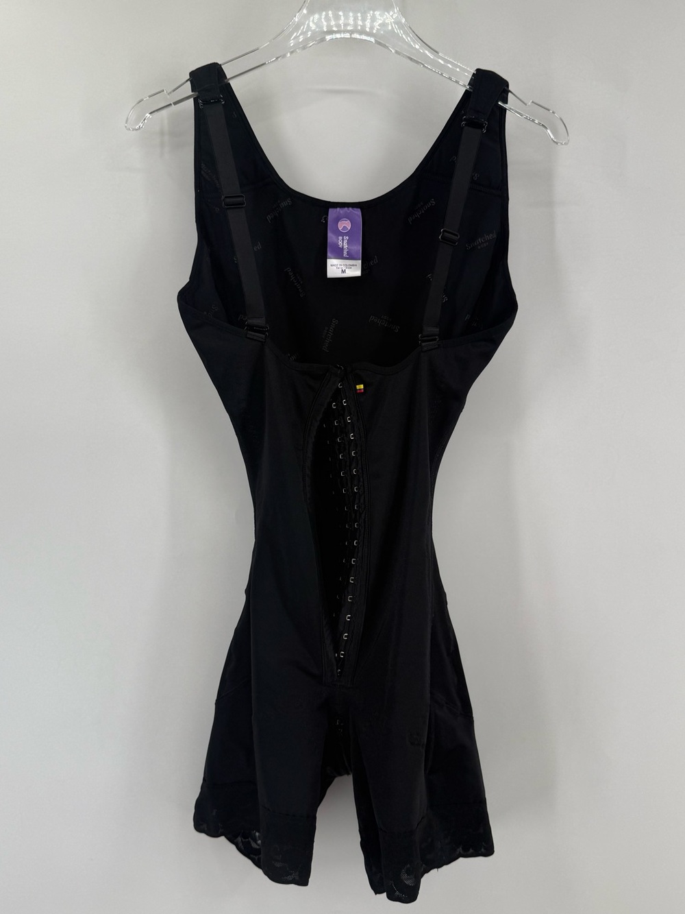 Snatched Body One Piece Shapewear Black Adjustable Strap Front Closure Lace